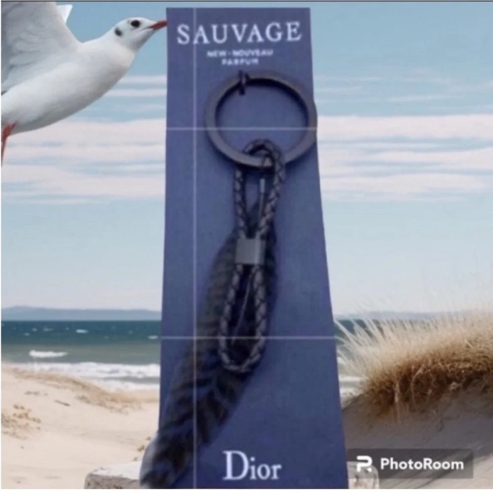 DIOR SAUVAGE Leather Braid Feather Keychain